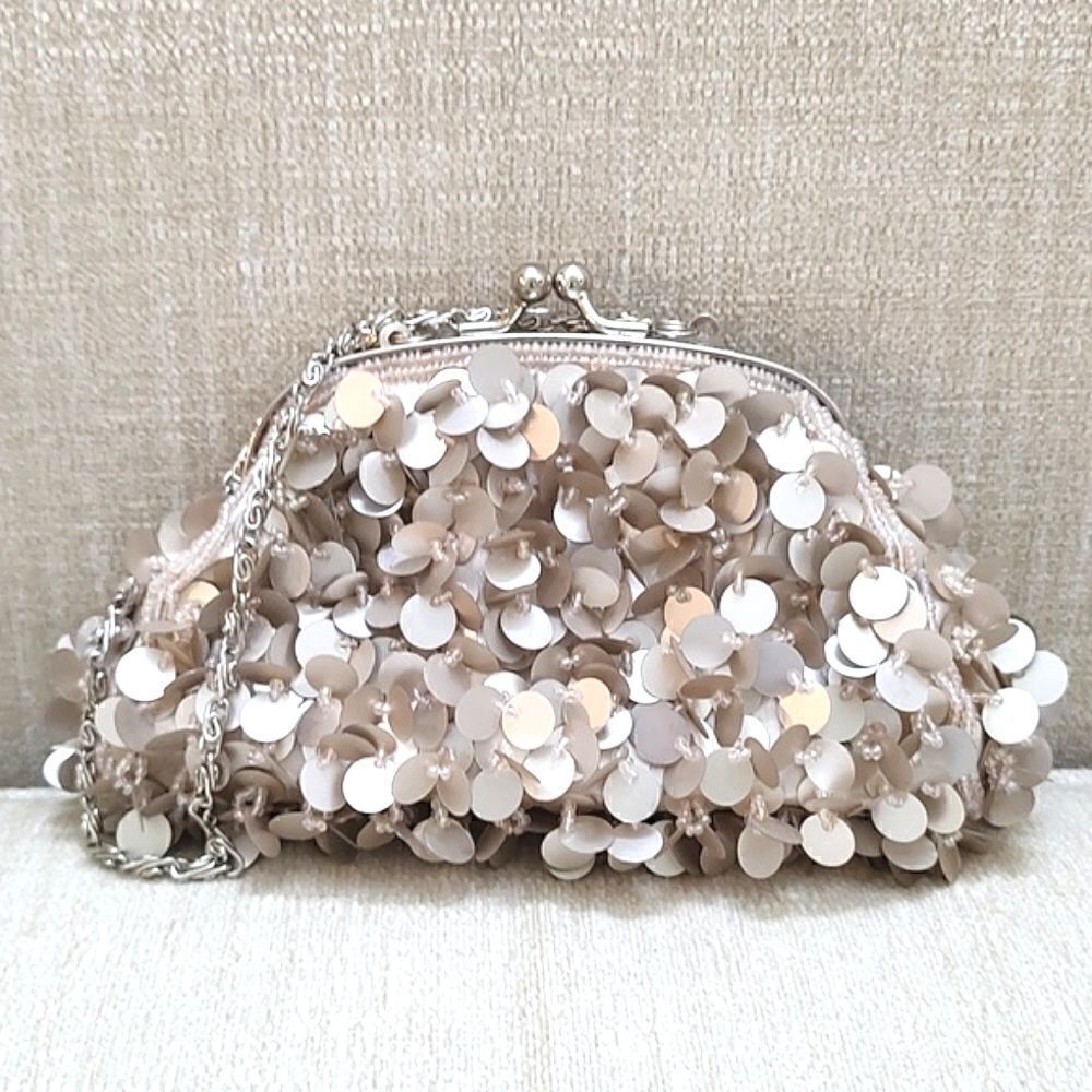 Spiegel Beige Beaded and Sequined Special Occasion Bag Vintage NWOT